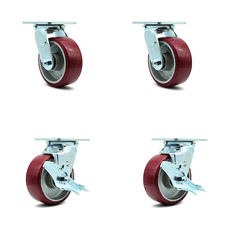 Service Caster 5 Inch Poly on Aluminum Swivel Caster Set with Roller Bearings 2 Brakes SCC SCC-30CS520-PAR-2-TLB-2